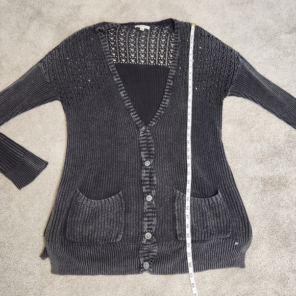 Y2K Charcoal Crochet Knit Cardigan Sweater Whimsigoth Dark Fairy Size M Witchy - Picture 13 of 16